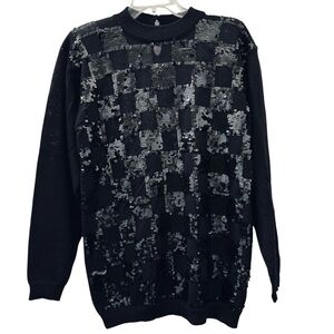 Kinei Black Sparkly Sequined Wool Sweater Medium
